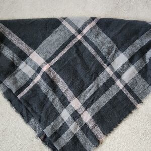 Gray Pink Striped Warm Fringed Rectangular Shawl Wrap - OS